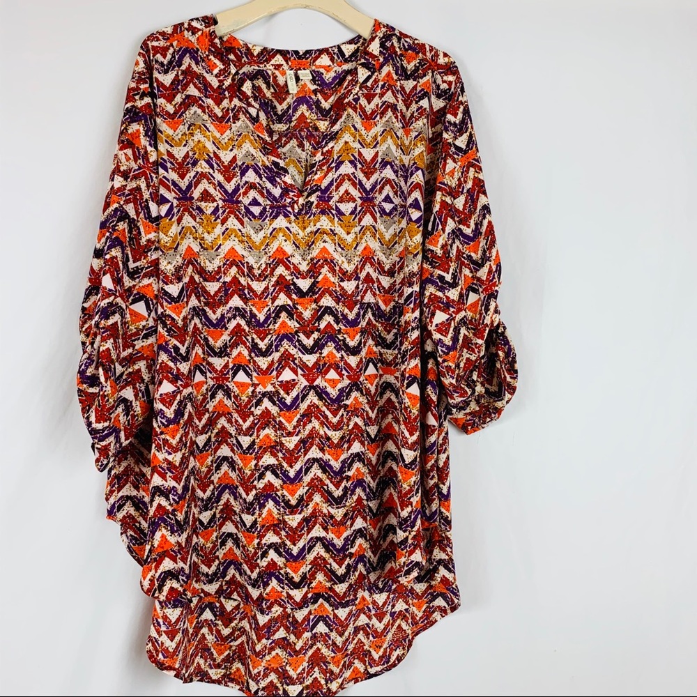 Cato Top Sz 26/28 3/4 Sleeve Brown Aztec